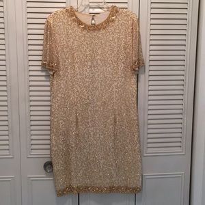 Gold and white beaded cocktail dress